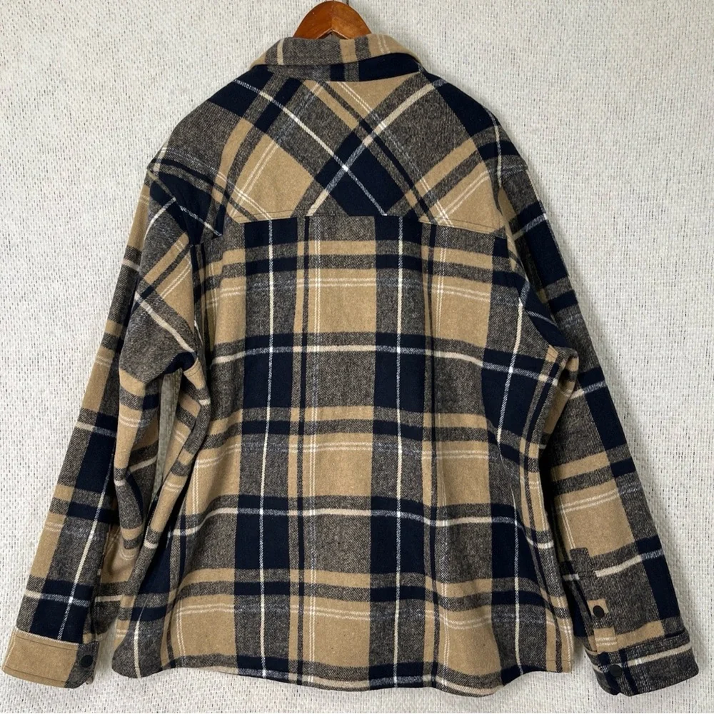 Dakine Bonded Shirt Jacket Mens XXL Tan Navy Plaid Fleece Lined Flannel Pockets